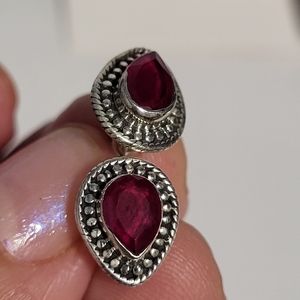 Garnet Stud Small Tear-drop Silver Earrings 925.